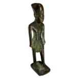 POSSIBLY 18TH DYNASTY 1334 - 1325 BC, AN EGYPTIAN BRONZE FIGURE (possibly Tutankhamun wearing a