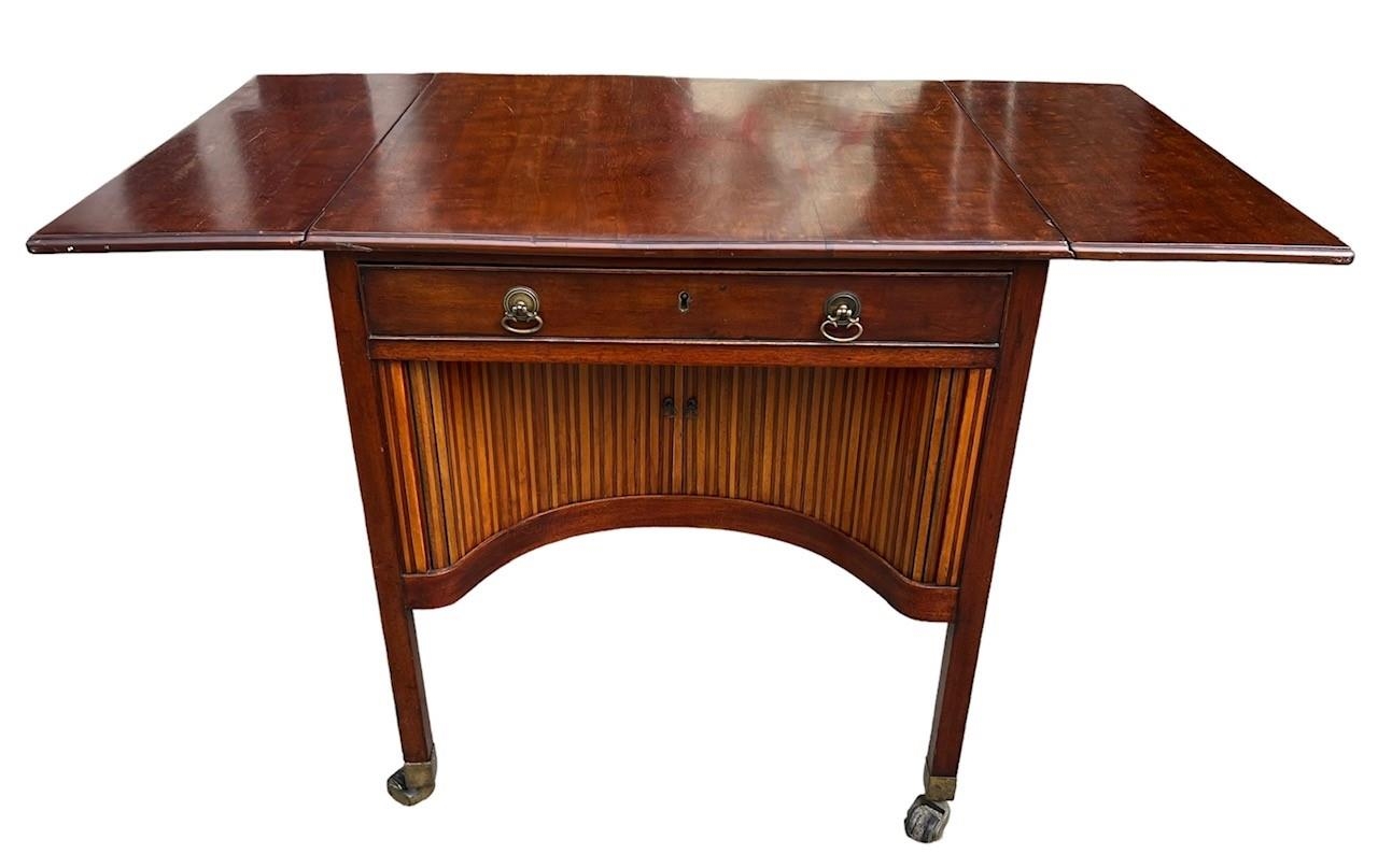 MANNER OF THOMAS CHIPPENDALE, A FREESTANDING GEORGE III PLUM MAHOGANY AND HARWOOD INLAID DROP FLAP - Image 14 of 17