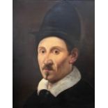 A 17TH CENTURY ITALIAN OIL ON CANVAS, PORTRAIT BELIEVED TO BE GUIDO RENI Wearing hat a white collar,