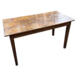 A SMALL EARLY 19TH CENTURY ENGLISH OAK FARMHOUSE TABLE The three plank top raised on four square