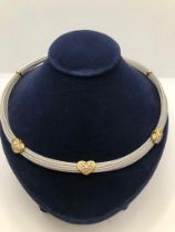 FRED PARIS, A SILVER AND 18CT YELLOW GOLD COLLAR NECKLACE PAVÉ SET WITH DIAMOND HEARTS.