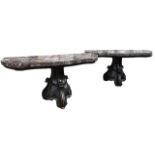 A LARGE PAIR OF DECORATIVE 18TH CENTURY PORTUGUESE DESIGN EBONISED SERPENTINE CONSOLE TABLES The