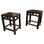 A NEAR PAIR OF 19TH CENTURY CHINESE HARDWOOD (POSSIBLY HUANGHUALI) SQUARE TOP SIDE TABLES Raised
