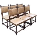 A SET OF SIX 19TH CENTURY JACOBEAN DESIGN OAK DINING CHAIRS With leather and brass studded backs and