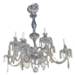 A LARGE AND IMPRESSIVE 19TH CENTURY ENGLISH DESIGN EIGHT BRANCH CRYSTAL GLASS DROP CHANDELIER. (drop
