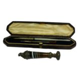 A VICTORIAN CASED SILVER WRITING SET CONSISTING OF DIP PEN & PENCIL, TOGETHER WITH A 19TH CENTURY