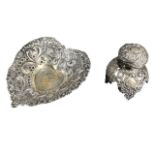 GORHAM, AMERICA, AN EARLY 20TH CENTURY AMERICAN STERLING SILVER HEART FORM BONBON DISH, TOGETHER