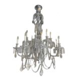 A LARGE AND IMPRESSIVE 19TH CENTURY ENGLISH DESIGN SIXTEEN ARM CRYSTAL GLASS DROP CHANDELIER. (