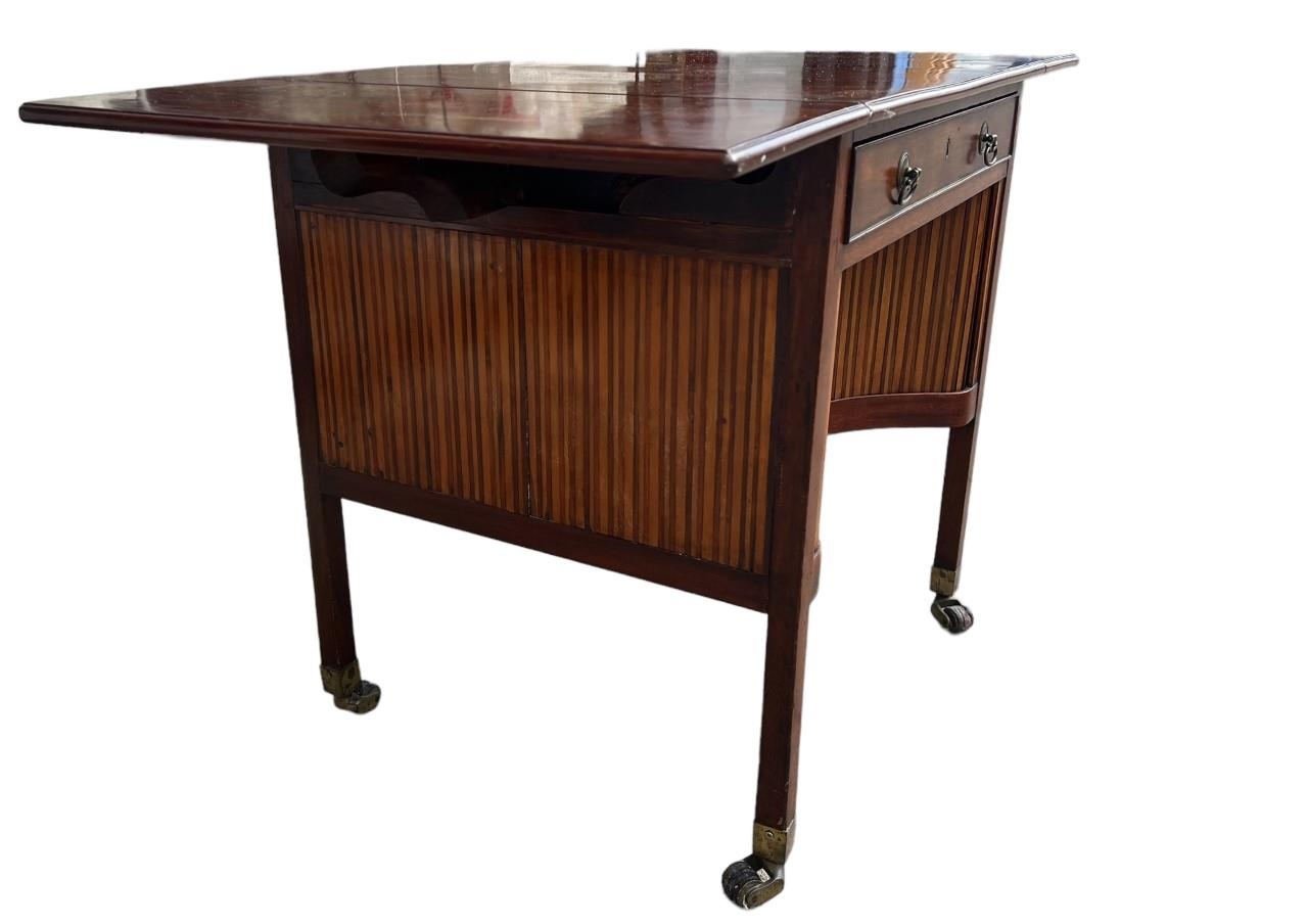 MANNER OF THOMAS CHIPPENDALE, A FREESTANDING GEORGE III PLUM MAHOGANY AND HARWOOD INLAID DROP FLAP - Image 15 of 17