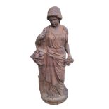 A 3/4 LIFE SIZE CAST IRON STATUE OF A PRE-RAPHAELITE MAIDEN. Condition in two sections, some light