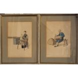 A PAIR OF 19th CENTURY HAND COLOURED PRINTS two Chinese figures wearing period attire, a female