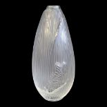 LALIQUE OF FRANCE, A MODERN OPALESCENT FROSTED ART GLASS POSY/BUTTERFLY VASE Moulded to one side
