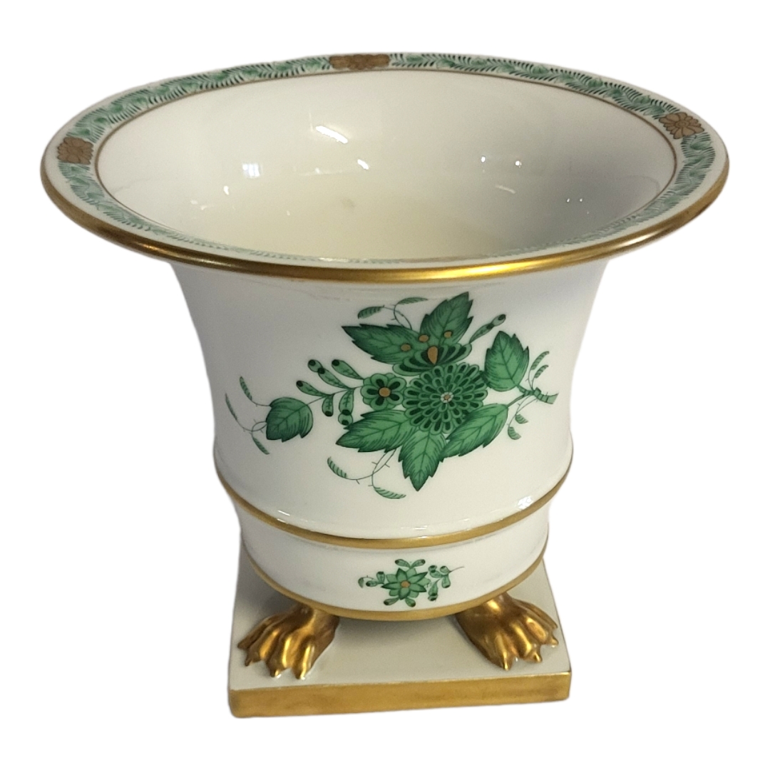 HEREND, A 20TH CENTURY PORCELAIN CAMPANA VASE Having a flared rim,decorated with green floral panels - Image 2 of 7