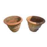 A PAIR OF LARGE TERRACOTTA GARDEN PLANTERS Decorated with swags. (71cm x 55cm) Condition: some chips