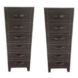 A PAIR OF BROWN STITCH LEATHER SIX DRAWER PEDESTAL CHESTS Condition overall good some light marks.