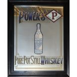 A MID 20TH CENTURY JOHN POWER & SON OF DUBLIN MIRRORED GLASS WHISKY ADVERTISING PUB SIGN.