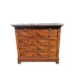 A 19TH CENTURY FRENCH MAHOGANY MARBLE TOPPED SECRETAIRE CHEST with four drawers and central fitted