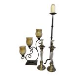 FOUR MODERN TURKISH DESIGN DINNING TABLE GLASS AND STAINLESS STEEL CANDLESTICKS, cast metal