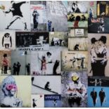 AFTER BANKSY, SCREEN PRINT IN COLOURS Framed, composition of the most iconic images of the Artist