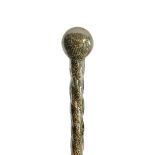 A VICTORIAN GLASS AND BEAD WALKING CANE Twisted pale blue glass filled with coloured beads. (