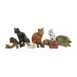 TWO ANCIENT EGYPTIAN STYLE MODELS OF CATS, together with 11 various models of cats, consisting of