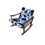 A MID CENTURY DANISH TEAK ROCKING OPEN ARMCHAIR in faux cowhide upholstery Condition overall good