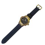 KING OF LONDON, A GOLD PLATED GENTS CHRONOGRAPH WRISTWATCH Black tone dial with three subsidiary