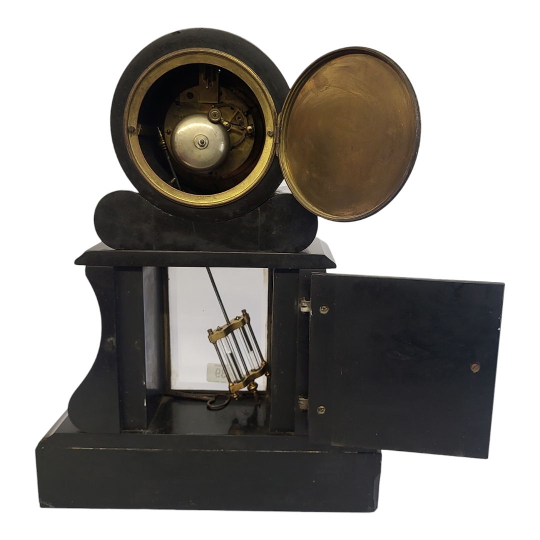 JAPY FRÈRES, A 19TH CENTURY BELGIAN SLATE AND ROUGE MARBLE MANTLE CLOCK Architectural form with - Image 5 of 7