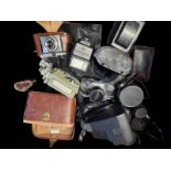 A COLLECTION OF VINTAGE CAMERAS, to include Pentax, Eumig cine, retinette Kodak, lenses and