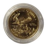 AN AMERICAN 22ct GOLD TEN DOLLAR COIN dated 2018 with standing liberty figure and eagle to