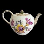 MEISSEN, A 19TH CENTURY DEUTSCHE BLUMEN BULLET SHAPED TEAPOT Polychrome painted to both sides with