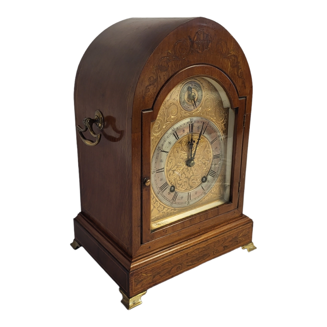 WINTERHALDER AND HOFMEIER, A 19TH CENTURY GERMAN MAHOGANY AND BRASS MANTLE CLOCK Having an arch form - Image 2 of 5