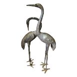 A PAIR OF CAST BRONZE GARDEN CRANES. (tallest 106cm) Condition: good weathered