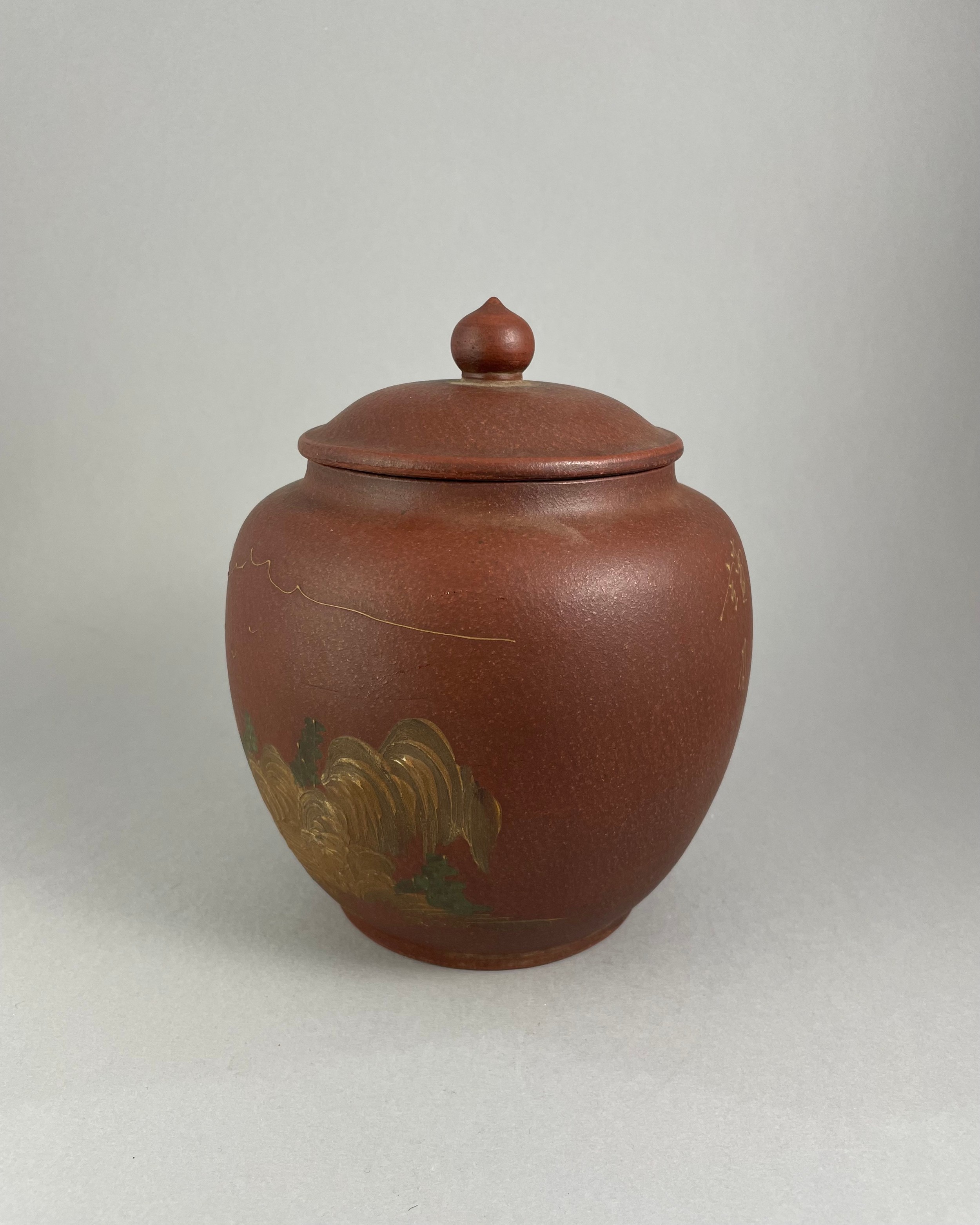 A LATE 19TH/EARLY 20TH CENTURY YIXING STONEWARE JAR AND COVER Hand painted decoration and - Image 10 of 13