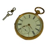A VICTORIAN 18CT GOLD GENT’S POCKET WATCH Open face with engraved decoration to case, circular white