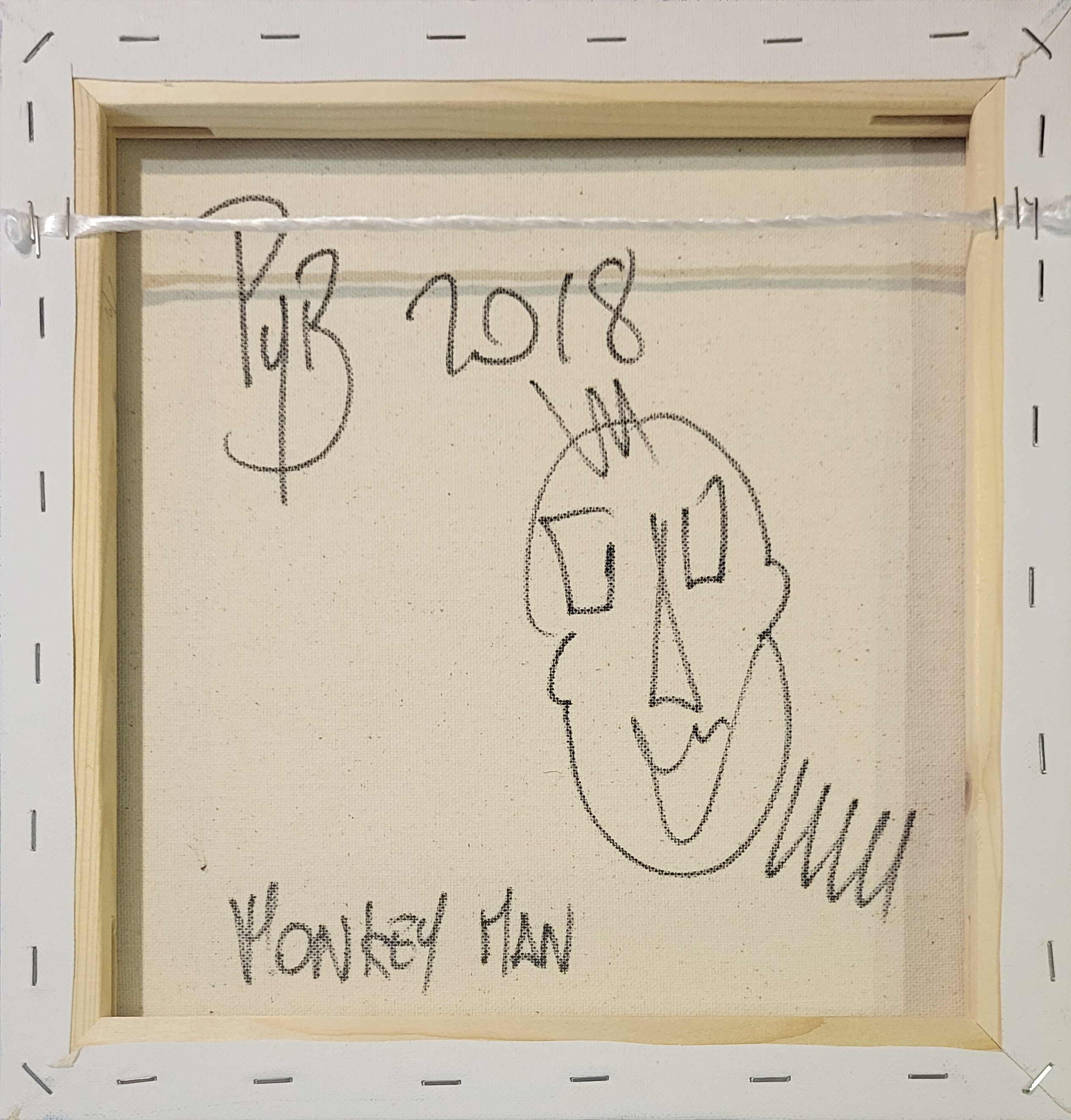 AFTER JEAN MICHEL BASQUIAT, 1960 - 1988, OIL ON CANVAS ABSTRACT Portrait, titled ‘Monkey Man’, - Image 2 of 3