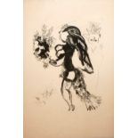 AFTER MARC CHAGALL, 1887 - 1985, A BLACK AND WHITE LITHOGRAPH PRINT Titled 'L'Offrande', female