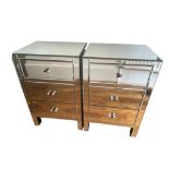 A PAIR OF ART DECO STYLE THREE DRAWER BEDSIDE CHESTS. Condition overall good. 40 x 33 x 53cm.