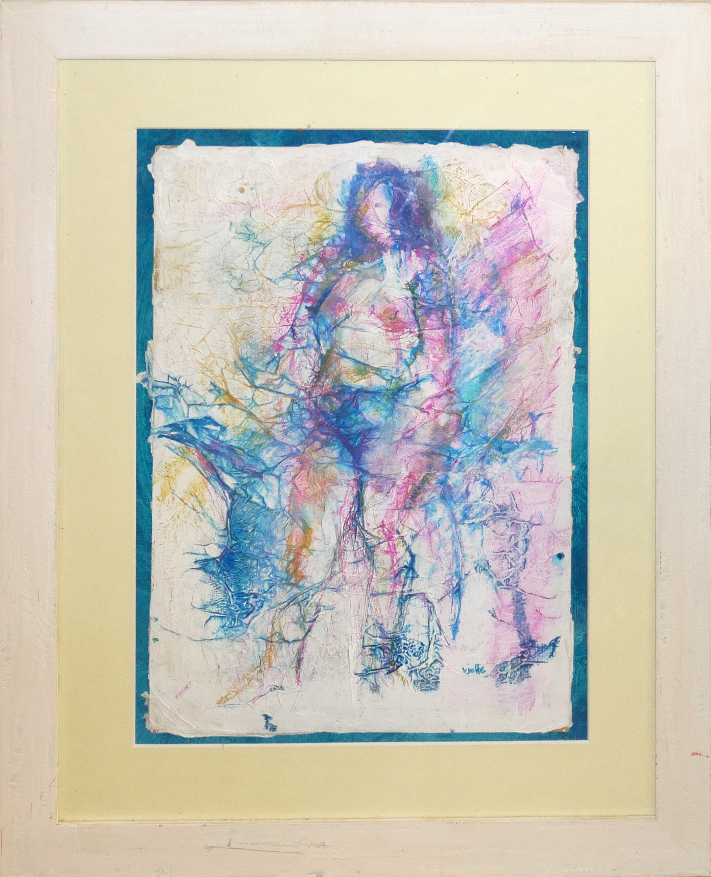 VANETA JOFFE, A 20TH CENTURY NEOCOLOUR ON TISSUE PORTRAIT Titled 'Blue Nude', study in pink and blue - Image 2 of 7
