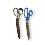 A PAIR OF VINTAGE GERMAN JANSER, SOLINGEN Steel tailors/upholstery scissors/shears, along with