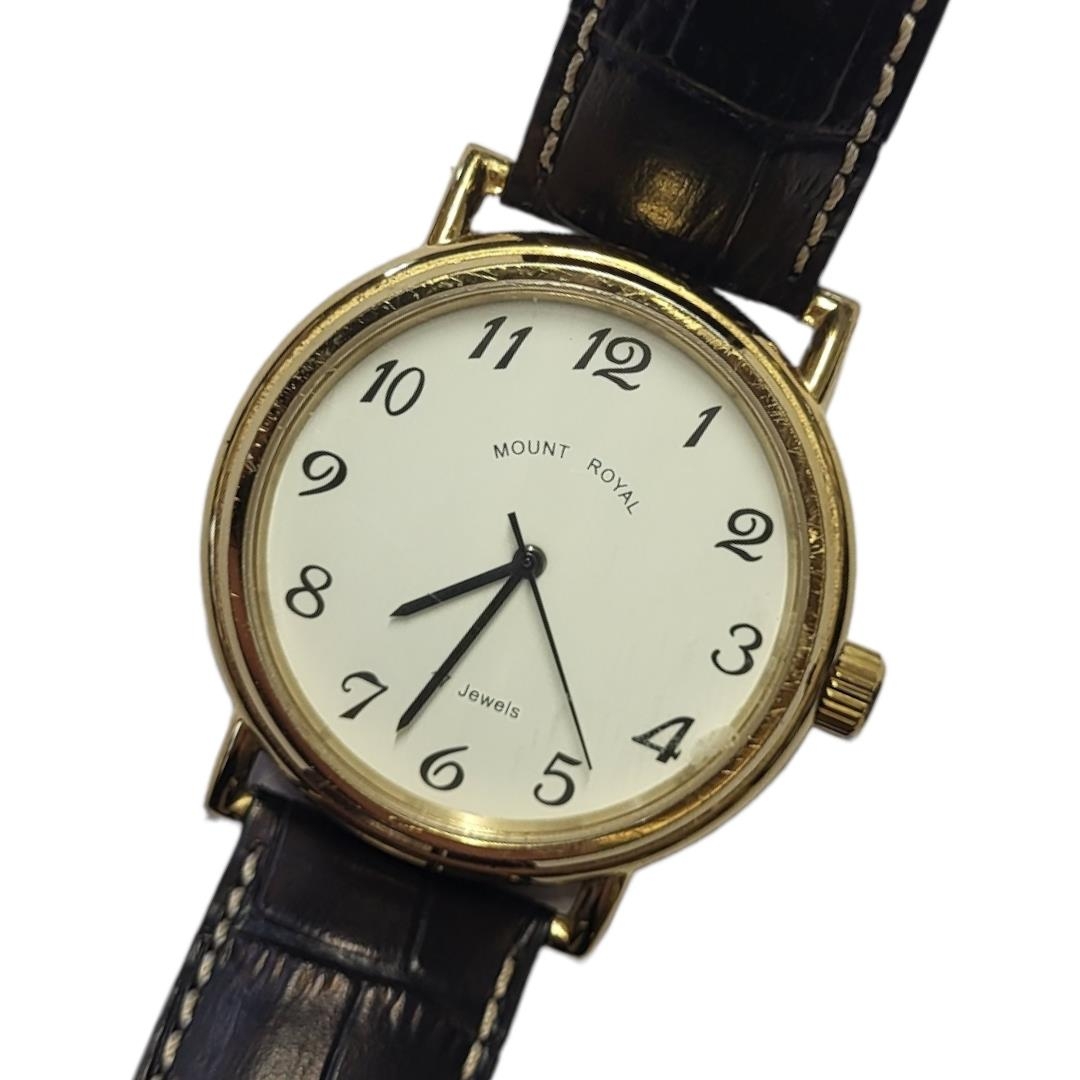 MOUNT ROYAL, A GOLD PLATED OVERSIZED GENTS WRISTWATCH Circular white dial with Arabic number - Image 3 of 3
