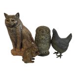 A LATE VICTORIAN CAST IRON DOOR STOP MODELLED AS A CAT A modern bronze model of a chicken, cast