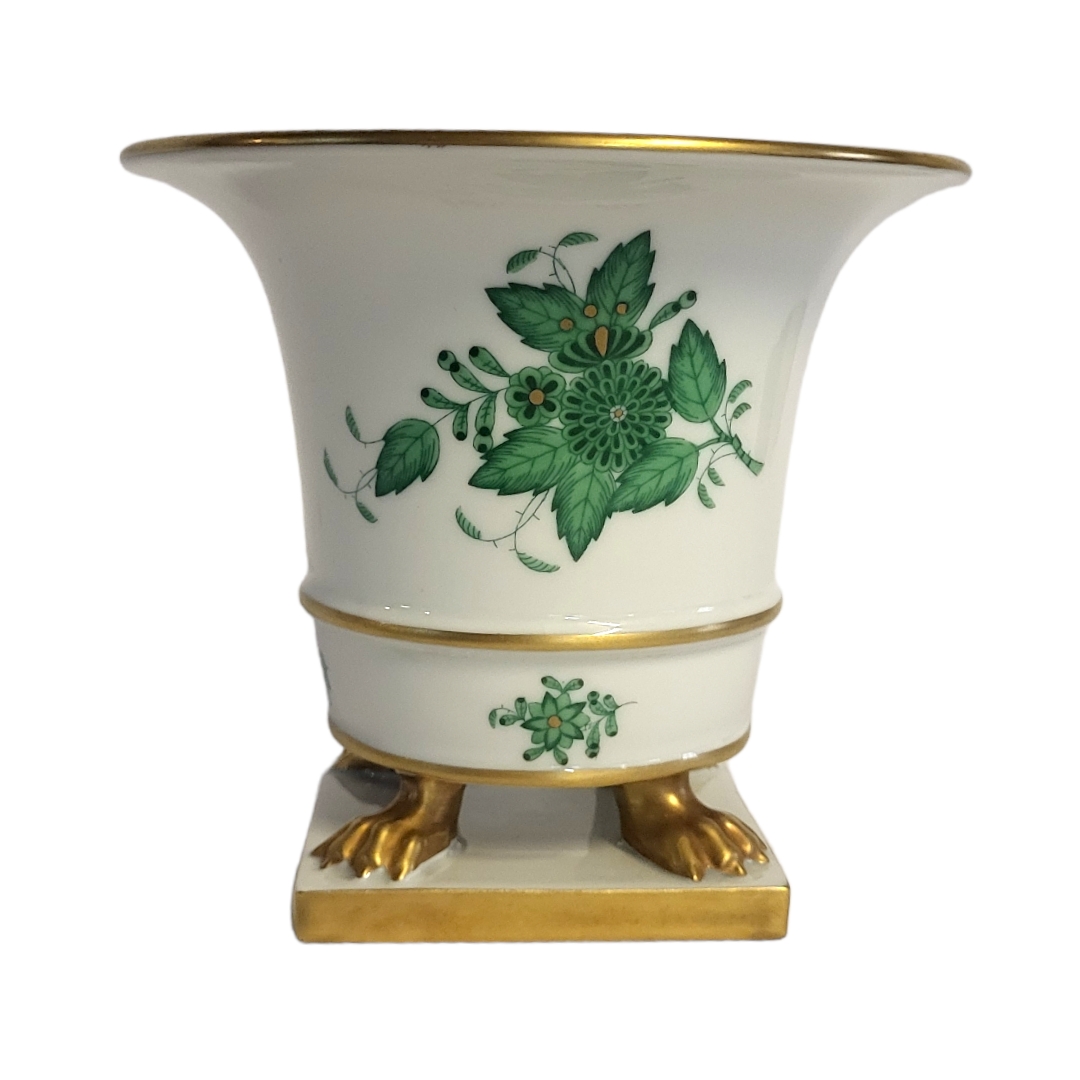 HEREND, A 20TH CENTURY PORCELAIN CAMPANA VASE Having a flared rim,decorated with green floral panels