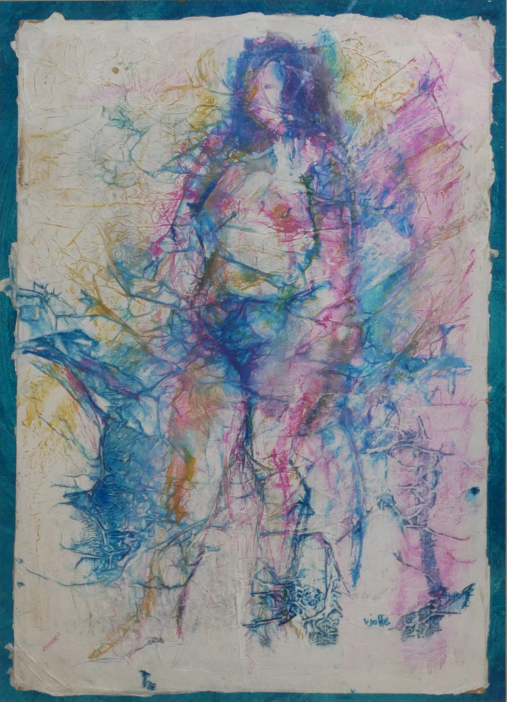 VANETA JOFFE, A 20TH CENTURY NEOCOLOUR ON TISSUE PORTRAIT Titled 'Blue Nude', study in pink and blue