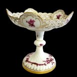 MEISSEN, A MID 20TH CENTURY COURT DRAGON IN PURPLE CAMAIEU GLAZES IN KAKIEMON STYLE PEDESTAL TAZZA