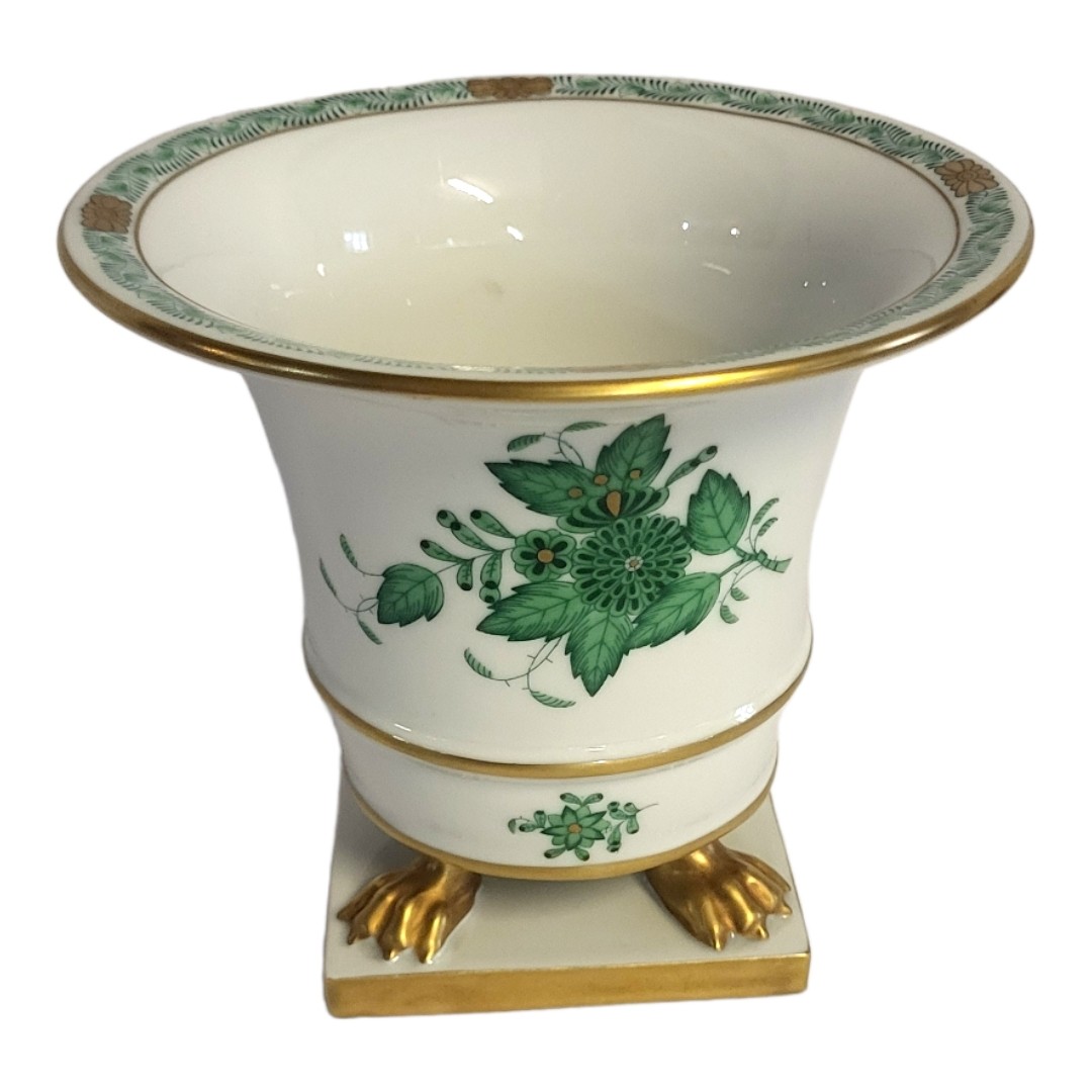 HEREND, A 20TH CENTURY PORCELAIN CAMPANA VASE Having a flared rim,decorated with green floral panels - Image 3 of 7