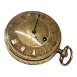 A LATE 18TH/EARLY 19TH CENTURY 18CT GOLD FUSÈE GENT’S POCKET WATCH Having a gold tone dial, movement