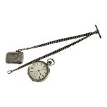 AN EARLY 20TH CENTURY SILVER POCKET WATCH, ALBERT CHAIN AND VESTA CASE The open face pocket watch