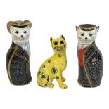 AN EARLY 20TH CENTURY GALLE STYLE MASONIC CAT IN YELLOW GLAZES, a royal crown derby bone china