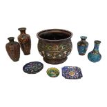 A COLLECTION OF EARLY 20TH CENTURY CHINESE BRONZE CLOISONNE WARE to include an archaic form